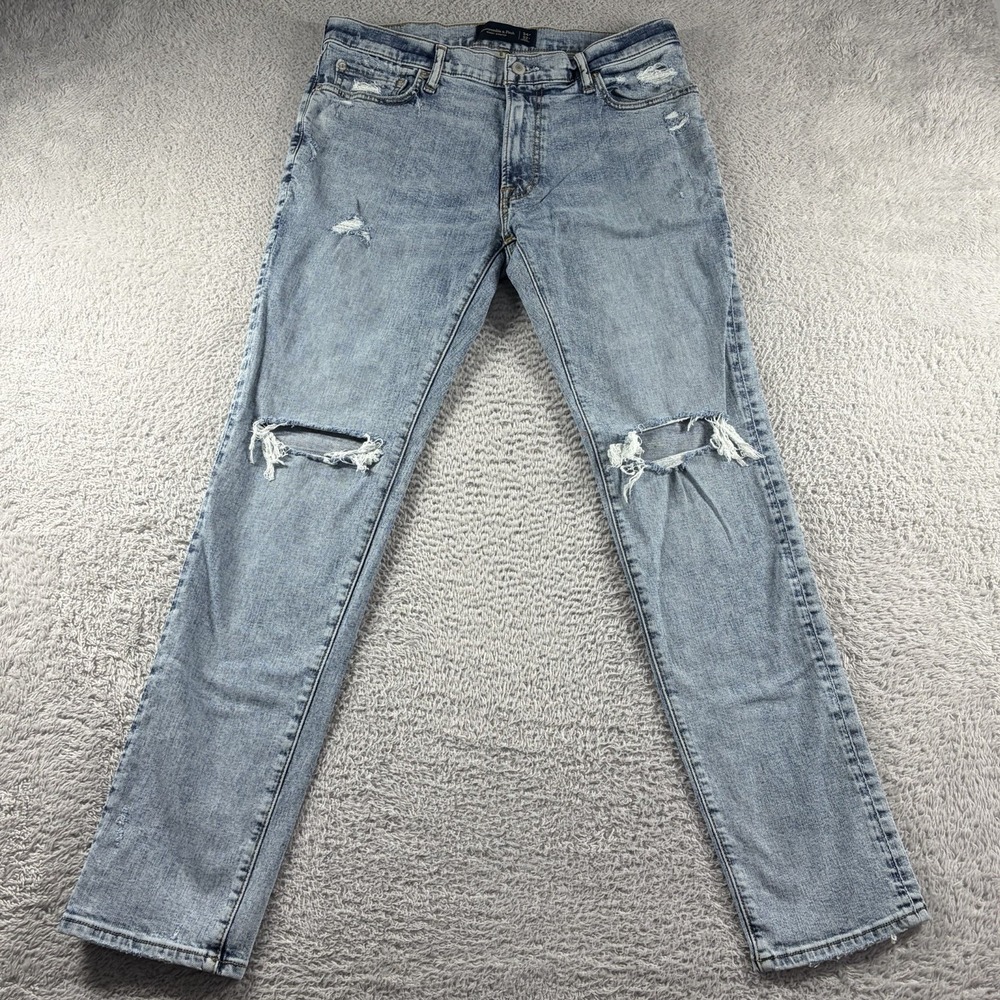 Abercrombie Fitch Skinny Stretch Jeans Mens 34x32 Light Weight Distressed
